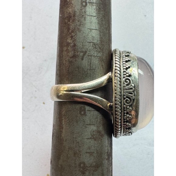 Estate Sterling Silver 925 Large Oval Rose Quartz Cabochon Ring Size 7.75 - Picture 7 of 8